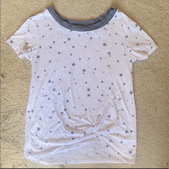 C&C CALIFORNIA White Short Sleeve Front Knot Tee Shirt W/ Gray Stars Size Small - Picture 5 of 6